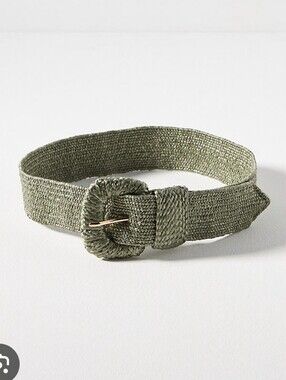 Anthropologie Raffia-Wrapped Stretch Waist Belt - Green Olive Sz S $58